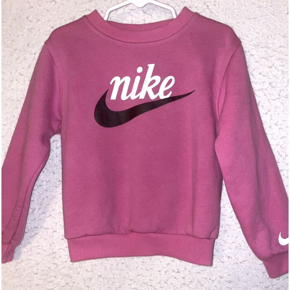 Nike Girls Boxy Crew-Neck Sweatshirt XS (4) Pink Center Swoosh Logo Long Sleeve